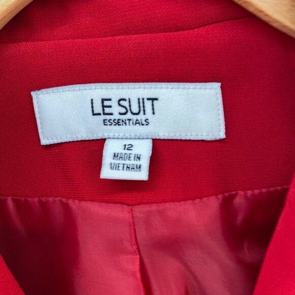 Le Suit Set Womens 12 Red Pleated Jacket Button Up Below Knee Skirt 2 Piece Work - Picture 14 of 16